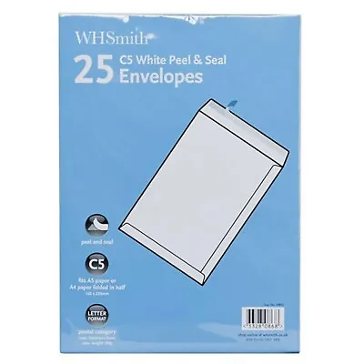 WHSmith C5 White Peel And Seal Envelopes Letter Format Pack Of 25 • £3.99