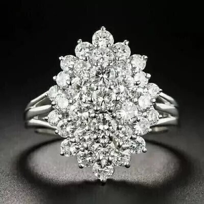 3CT Round Cut Moissanite Cluster Unique Style Women's Ring 14k White Gold Plated • $131.99