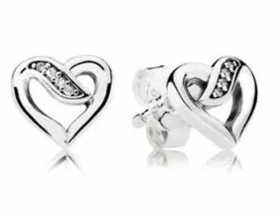 $49 • Buy Genuine Pandora Sterling Silver Ribbon Of Love Stud Earrings Clear CZ 290736CZ