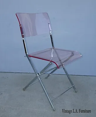 Vintage Chrome Hollywood Regency Pink Lucite Chair ~ Folding Vanity Chair • $325