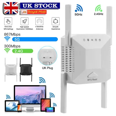 2.4G/5G Dual Band WiFi Repeater 1200Mbps Long Range Extender Wifi Signal Booster • £19.99