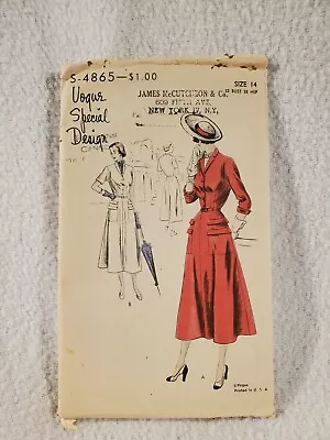 Vtg 1950s Vogue Sewing Pattern No. S-4865 Special Design Career Dress Size 14 • $74.95