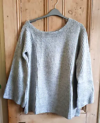 Women's Very Size 22 Woollen Chunky Knit Off-The-Shoulder Grey Winter Jumper • £14.49