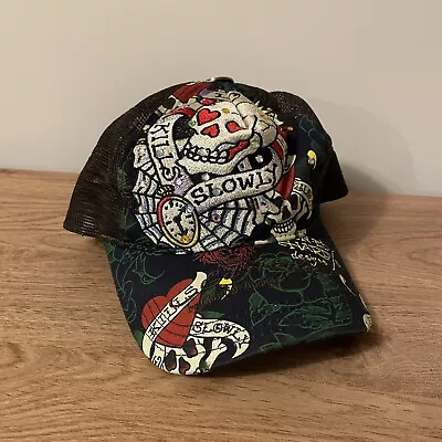 VTG Ed Hardy Snapback Trucker Hat Love Kills Slowly Skull & Heart Rhinestones • $44.99