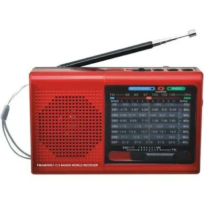 Supersonic 9-Band Rechargeable Bluetooth AM/FM Radio (Red) With USB/SD MP3  • $15.99