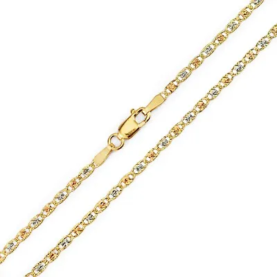 10k Tri-Color Valentino Solid Gold Chain DiamondCut Yellow White Rose 2mm 24  • $156.59