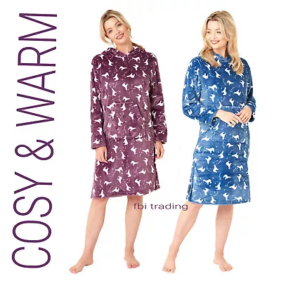 Ladies Nightdress Nighties Long Sleeve Nightshirts Fleece Warm Winter Nightshirt • £14.95