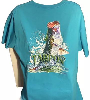 Marty Wilson TARPON SPORT FISHING COLLECTOR SERIES Men XL -T-Shirt Aqua Blue • $17.99