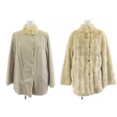 Emba Jacket Reversible Mink Fur Silk 11 L Gray Ivory /An9 Ladies • $265.49