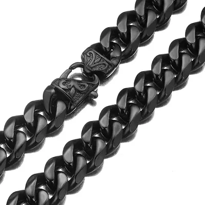 Punk Men's Gold Tone/Black Stainless Steel Cuban Link Chain Necklace 12/15mm • $23.74