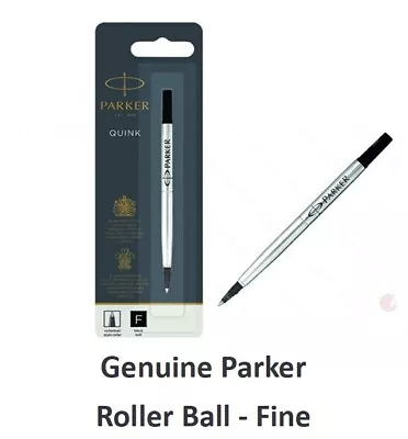 Genuine PARKER S10004618 ROLLER Ball PEN REFILL FINE Point Black Chrome  52B070 • $15.95