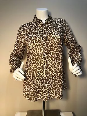 J Crew  Perfect Cheetah Print Top Size 8 Cotton/Silk Blend • $21