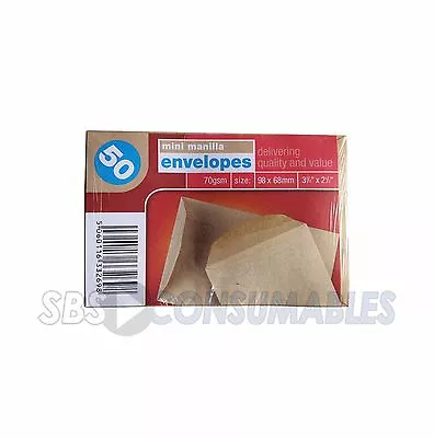 50 Mini Manilla Envelopes. 70gsm Brown Wage School Dinner Money Envelope 98x68mm • £3.50