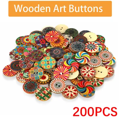 200Pcs Wooden Art Buttons 25mm 2 Hole Mixed Color Vintage DIY Sewing Crafts US • $15.45