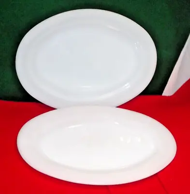 Vintage Pair (2) 12  Federal Glass Co. Heat Proof Oval Milk Glass Platter Plates • $19.99