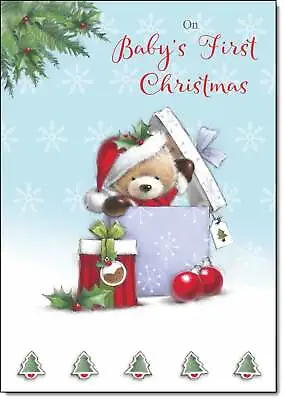 Doodlecards Babys First Christmas Christmas Card Cute Bear Parcel • £3.49