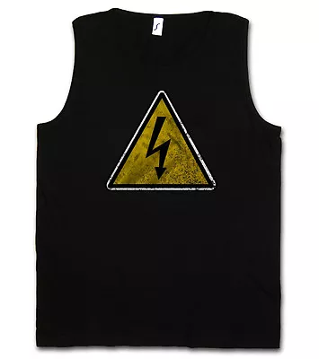 CAUTION HIGH VOLTAGE VINTAGE LOGO SIGN TANK TOP GYM VEST - Danger AC/DC Flash • £17.13