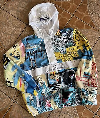 JEAN-MICHEL BASQUIAT Design Members Only Windbreaker Jacket Hood Men Size L VG+ • $39.99