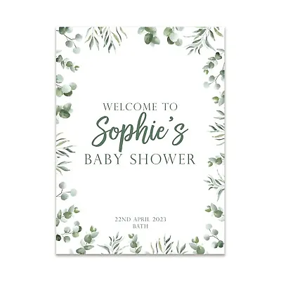 Eucalyptus Personalised Baby Shower Sign | Welcome Baby Party Sign | Decor Sign • £4.49