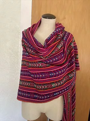 Vintage Multi-colored Mexican Rebozo Shawl/table Runner Acrylic W/Fringe 28x73 • $19.99