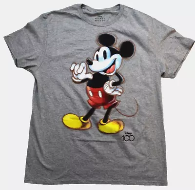 Disney Mickey Mouse Mens Mickey Mouse 100 Retro Graphic Gray Shirt New L • $9.99