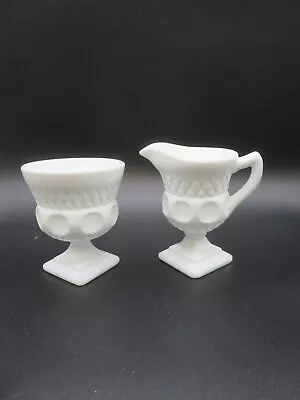 Vtg Mckee Plymouth Milk Glass Creamer Sugar Set Diamond Thumbprint Pattern • $10