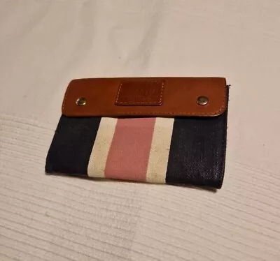Fabric And Leather Mens/Women Coin  Wallet By JACK WILLS Navy Pink Cream Stripes • £1