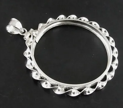 Coin Bezel Ribbon Cut 38mm Morgan Peace Ike Sterling Silver  Soldered Bail New • $60.70