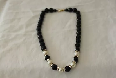 Vintage Black Jet And Faux Pearl Necklace • $8.99