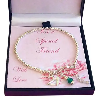 21st Birthday Gift Birthstone Bracelet With 21 Charm & Card For Sister Friend. • £10.99