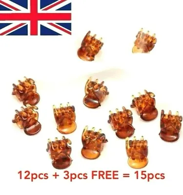 12pcs Mini Hair Claw Clips Brown 1CM Plastic Small Hair Clips Grips Pins UK • £2.98