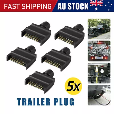 5x Trailer Plug 7 Pin Flat Male Adaptor Caravan Boat Car Connector Part Adapter • $17.95