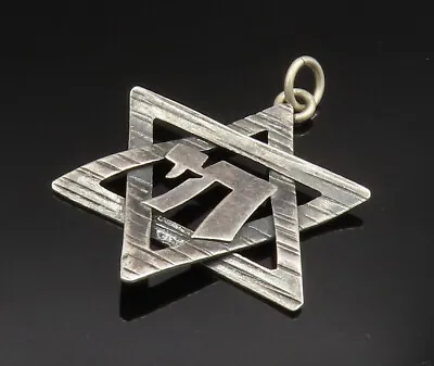 925 Sterling Silver -  Vintage Carved Star Of David & Chai Pendant - PT20551 • $45.10