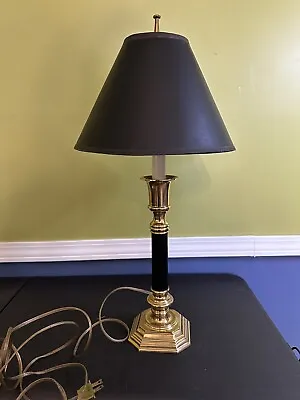 Vintage Leviton Table Desk Lamp Brass Octagon Base MCM Gold & Black Shade 23” • $79.95