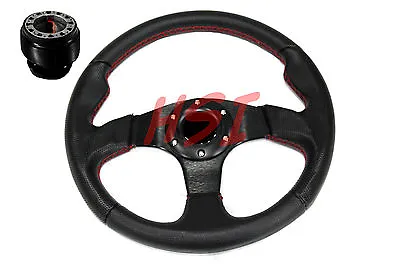 Civic EG EJ Integra Prelude Black On Black Steering Wheel W/Red Stitching + Hub • $65