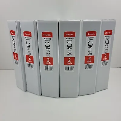 Staples Standard Binder White 2 Inch 3 Ring Lot Of 6 View Window 2 Pockets New  • $24.99
