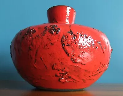 BRIGHT Red & Black Vintage West German Fat Lava Pottery Vase 635 • £20