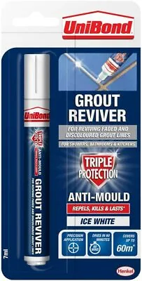£5.95 • Buy UniBond Anti-Mould Grout Reviver Restorer Pen - 7ml - Ice White