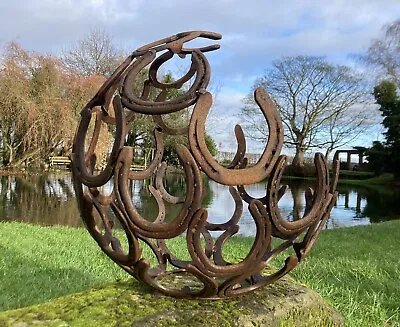 Metal Rusty Horse Shoe Garden  60 Cm Modern Decorative Open Sphere Ornament • £245