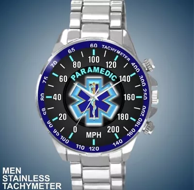 Paramedic 200 MPH Speedometer Blue Star Of Life Cross Man's New Tachymeter Watch • $48.98