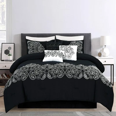 $192.31 • Buy Chezmoi Collection Noriko Luxury 7-Piece Teal Cherry Blossoms Floral Embroidery 