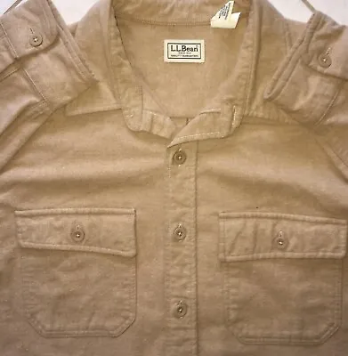 $19.99 • Buy LL BEAN Vtg L/S Chamois Flannel Button Up  Shirt L Tan 0MT03 Flap Pockets LNWOT