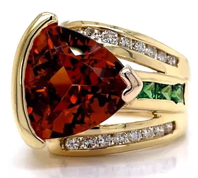$2975 • Buy Madeira Citrine, Tsavorite Garnet, & Diamond Statement Ring 18k Yellow Gold