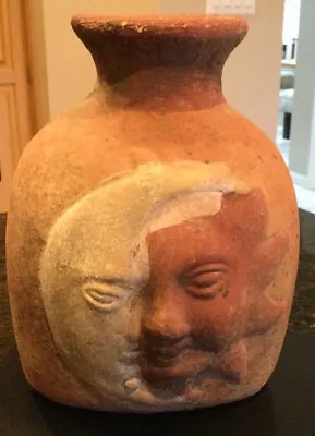 Sun And Moon 3D Faces On Both Sides Of Clay Terracotta Pottery Vase • $19.99