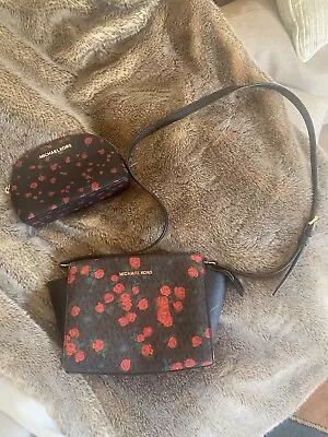 Michael Kors RARE Red Rose Floral Matching Bag And Makeup Bag! Beautiful! • $180