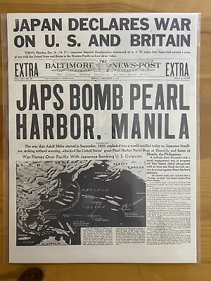 Vintage Newspaper Headline ~jap Planes Bomb Pearl Harbor Wwii 1941 Attack Hawaii • $14.49