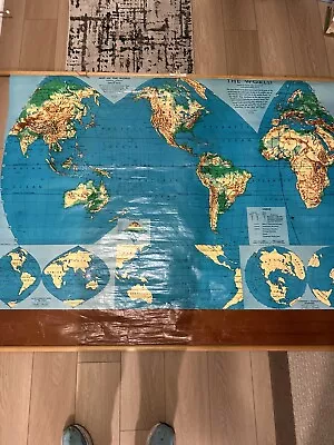 Vintage Weber Costello School Pull Down Map Of The World Magna-graphic Steamship • $65