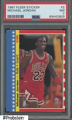 1987 Fleer Basketball Sticker #2 Michael Jordan Chicago Bulls HOF PSA 7 NM • $74