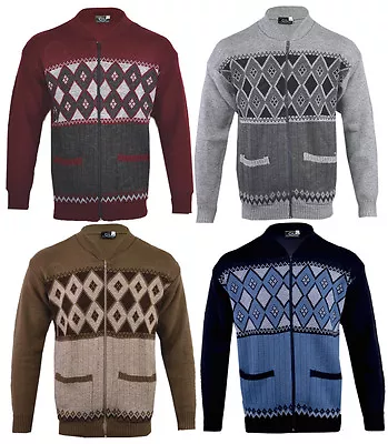 £14.99 • Buy Mens Classic Zip Up Cardigan Argyle Diamond Grandad S - 5XL 
