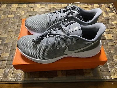 Nike Revolution 5 Grey White Running Shoes Sneakers BQ3204-005 Men's Size 12 • $49.99
